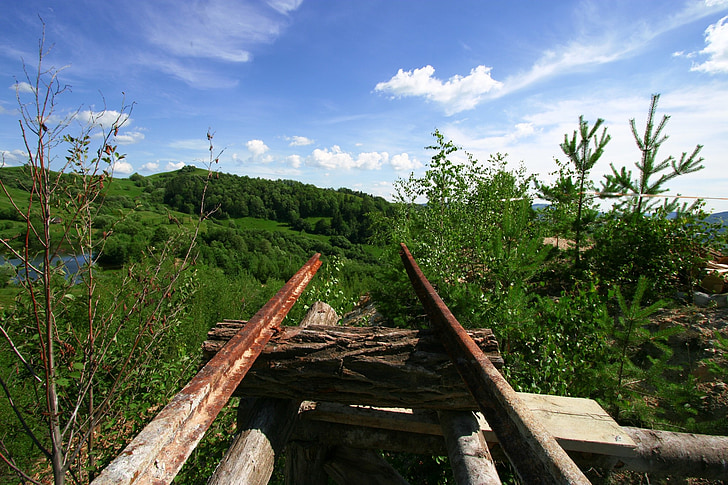 古い鉄道, 鉄道終了, 古い鉱山します。, アンティーク, 産業, 鋼, 鉄