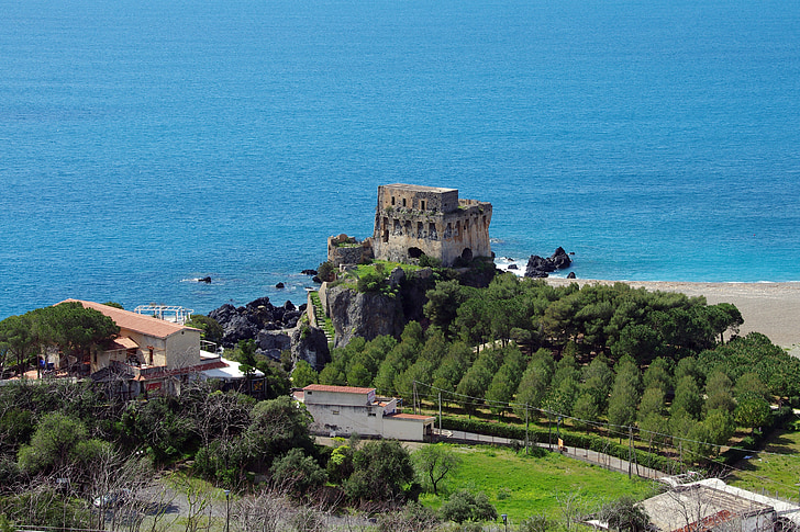 Praja mare, Calabria, sargtorni, drupas, pils, Itālija, ainava