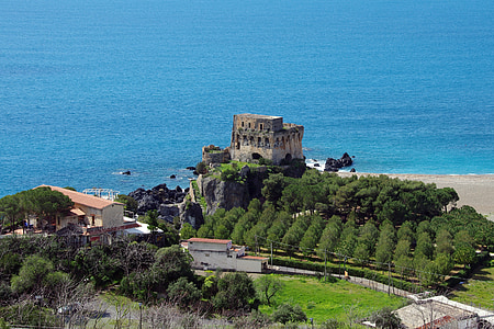 Praia en mare, Calabria, Vakttårnet, ruiner, slottet, Italia, landskapet