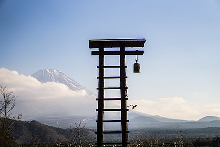 Japonsko, Mt Fudžijama, krajina, k, Zimní, Fudži, obloha