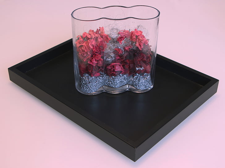 Glas, Blumen, Dekoration, Board, Steinchen, Tischdekoration, Vase