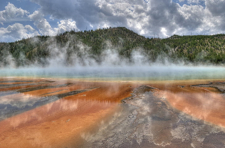 Grand prismatic spring, Hot, nước, nhiệt, Thiên nhiên, núi lửa, đầy màu sắc