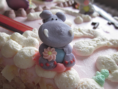 hippopotame, photo, gâteau d’anniversaire, Happy hippo, gâteau, pâte d’amande, Hippo