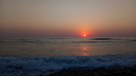 solnedgång, stranden, havet, landskap, naturen, skymning, Sky