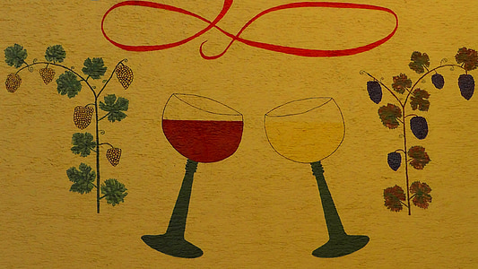 verres à vin, dégustation de vin, vin, peinture murale, peintures murales, art, mur
