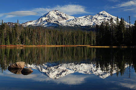 Príroda, scénické, vonku, pokojný, Scott jazero, reflexie, hory