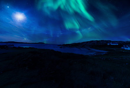 Szkocja, Aurora, Północnej, światła, noc, niebo, gwiazdy