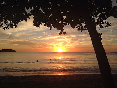 solnedgang, stranden, hav, Costa rica, romantikk, ferie, slappe av