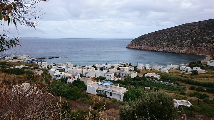 Miasto, wioska rybacka, Apollonia, Grecja, Wybrzeże, morze, góry