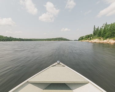 Blanco, barco, cuerpo, agua, durante el día, canoa, Lago