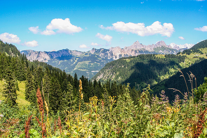 montanhas, Alpina, Tannheim, flüh vermelho, caminhadas