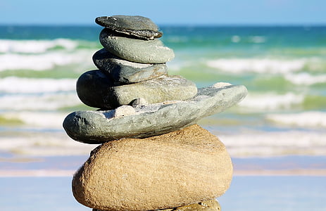 stones, sea, rest, serenity, balance, meditation, inner middle