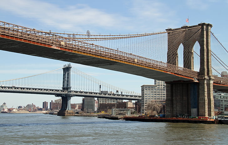 Brooklyn bridge, New york, Manhattan, brug, Landmark, haven, het platform