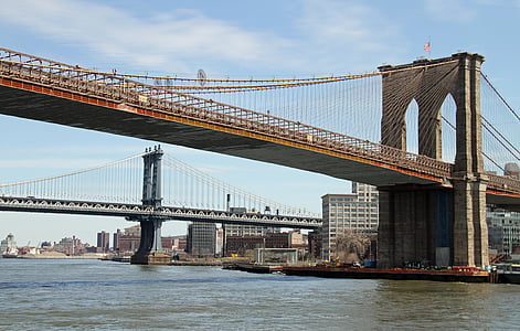 Brooklyn bridge, New york, Manhattan, tilts, orientieris, Harbor, arhitektūra