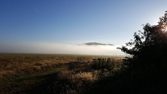 Hjortberg, morgon, dimman, landskap, naturen, soluppgång