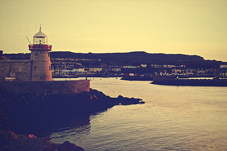 silhouette, photographie, phare, tour, mer, Côte, eau