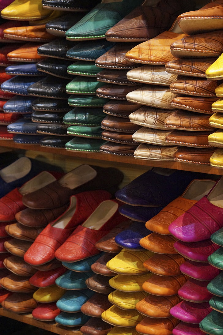 lederen schoenen, Slippers, Fes, Marokko