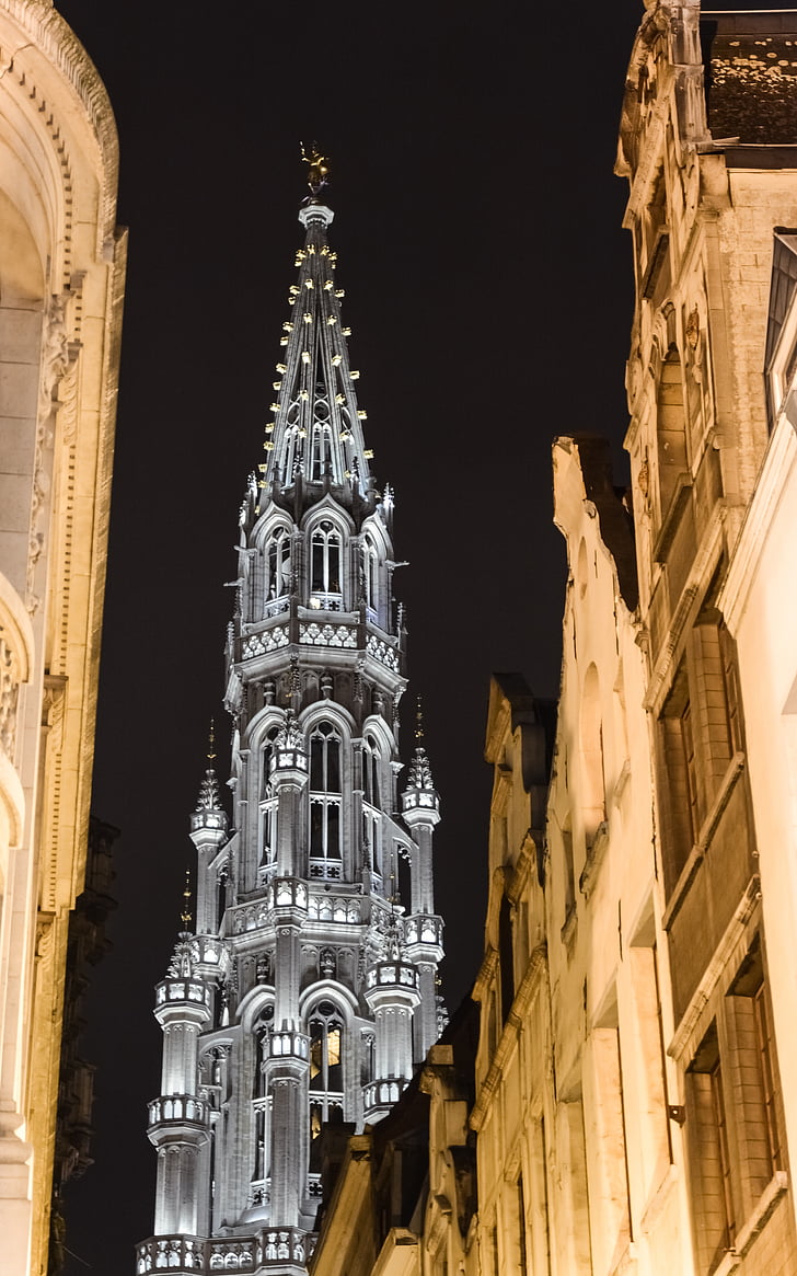 brussels, large square, saint michel, belgium, architecture, tower, bell tower