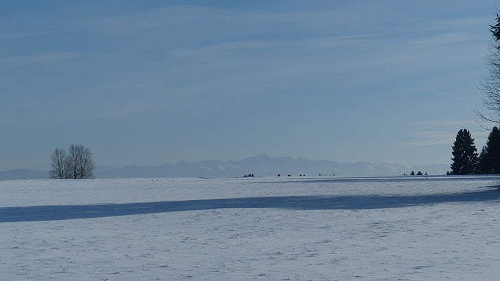 Allgäu, talvel, lumi, päike, Panorama, mäed, Zugspitze