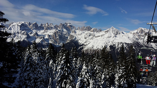意大利, andalo, 冬天, 雪, 山脉, 滑雪板, 白云岩
