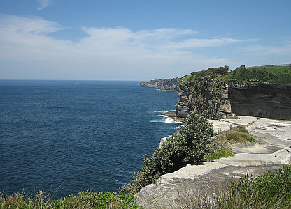 Sydney, krasts, jūra, klints, mākoņi, ūdens, skaists