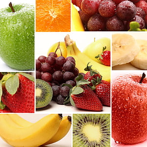 apple, orange, banannen, kiwi, grapes, strawberry, fruit