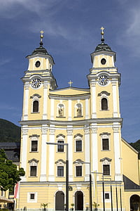 Basílica, St michael, Mondsee, Salzkammergut, región, austria septentrional, Austria