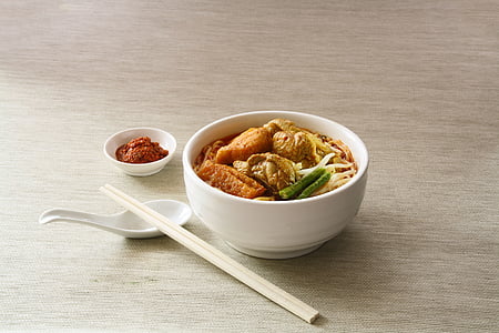 food, noodle, soup, chili, sauce, bowl, chopsticks