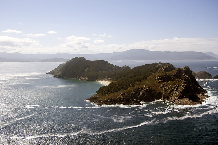 Ilhas, mar, Ilhas Cíes, céu, Espanha, Oceano Atlântico, Galiza