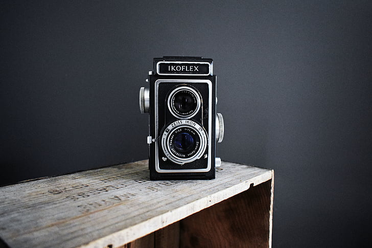 камера, леща, фотография, ikoflex, дървени, таблица, камера - фотографско оборудване