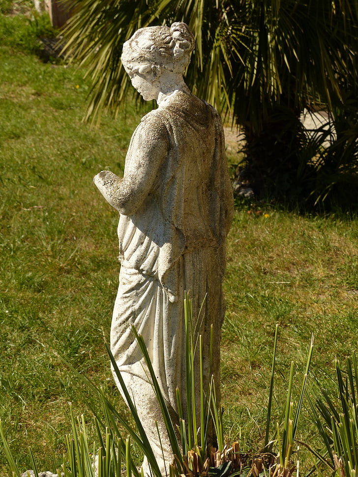 posąg, ogród, Rysunek, Rzeźba, a kois karmienia kaczek, Kobieta, Madonna