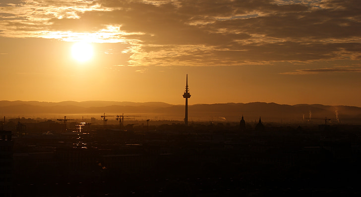 morgenstimmung, soluppgång, Skies, landskap, morgon, Mannheim