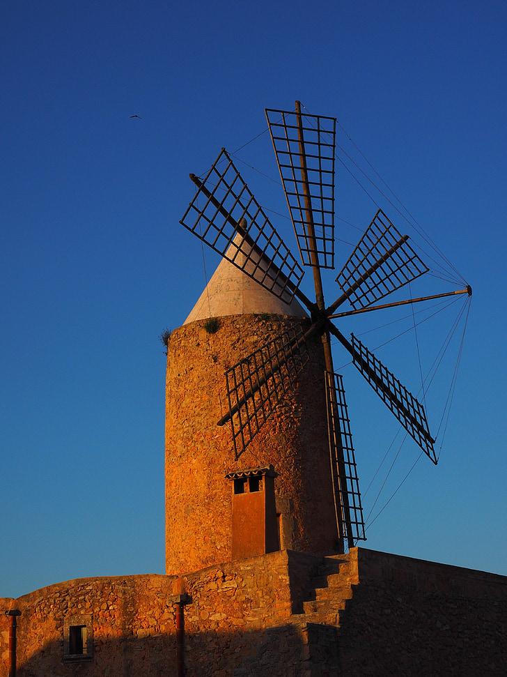 Veterný mlyn, Mallorca, mlyn, Veterná energia, krídlo, Veterná energia, veža
