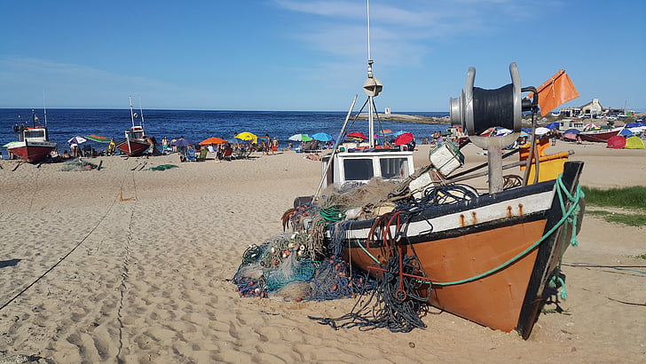 fiskere, stranden, Punta del diablo, Rocha, Uruguay, nautiske fartøy, sjøen