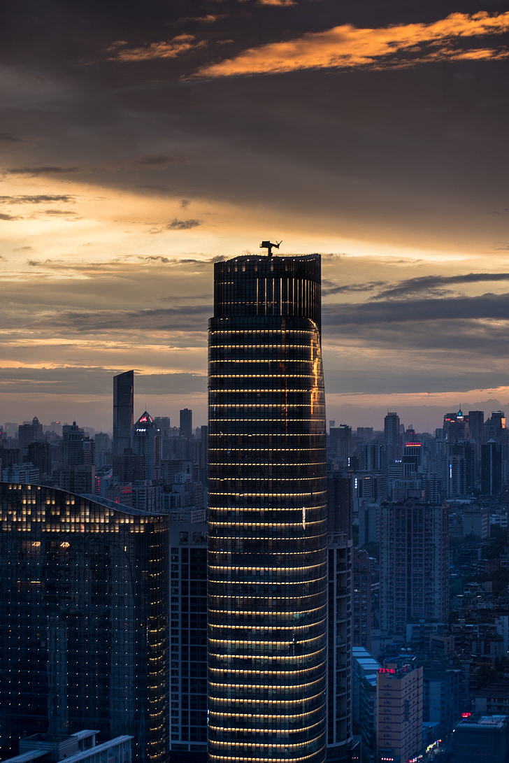 ciudad, puesta de sol, Cantón, paisaje urbano, horizonte urbano, rascacielos, Centro de la ciudad