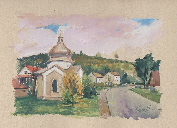 bieszczady, chapel, picture, watercolor, henry cudziło