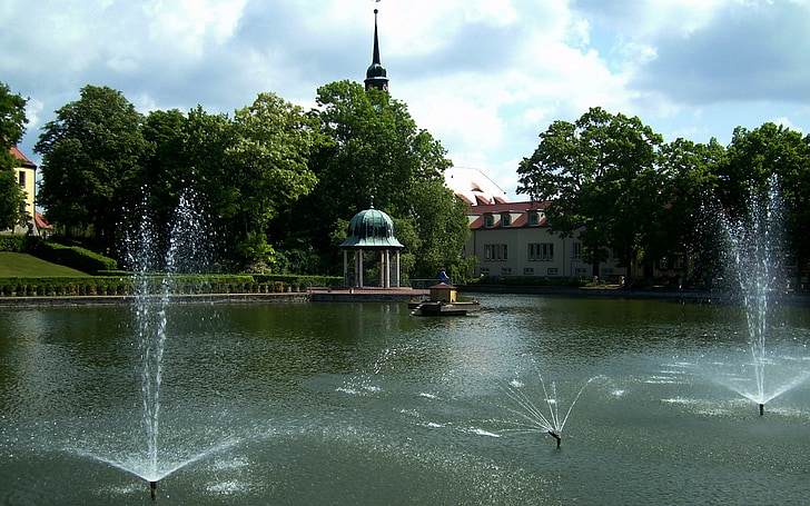 parku, kuranlage, rybník, historické, Bad lauchstädt, Sasko Anhaltsko