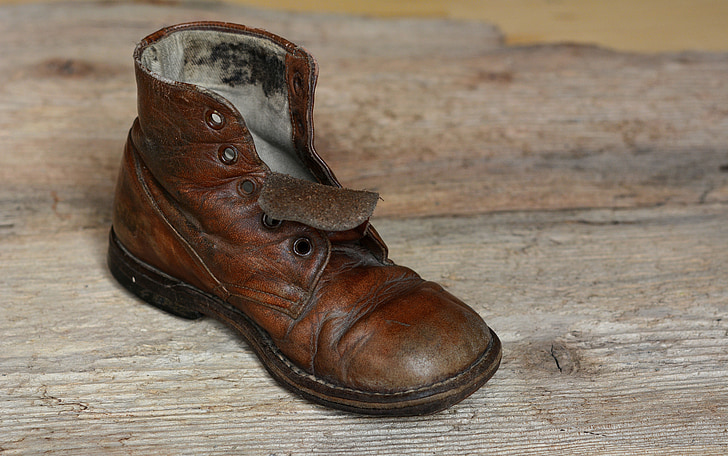 shoe, leather shoe, age shoe, brown, worn, used, old