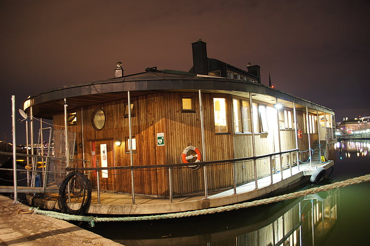 houseboat, night, boot