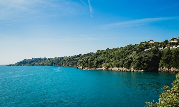 Guernsey, Ilha, Terra, verde, Costa, oceano, paisagem