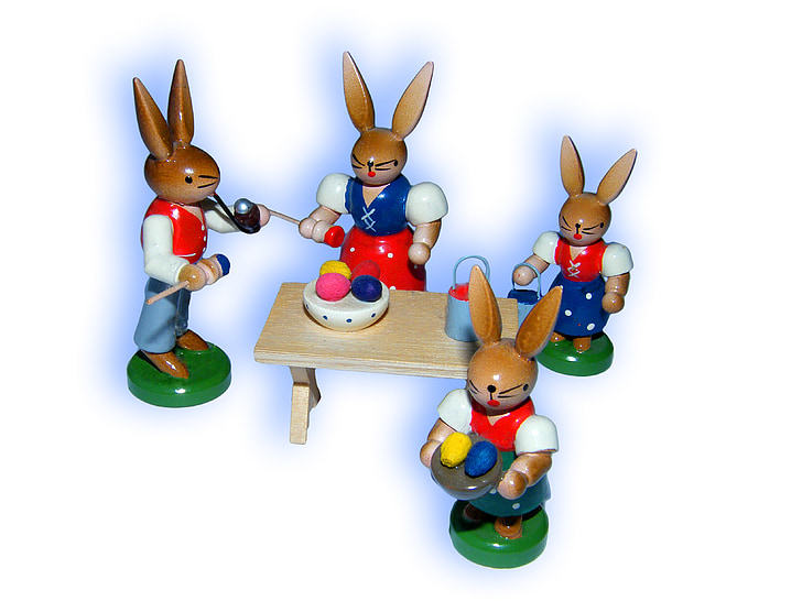 easter bunny, figures, colorful, easter, paint, egg, team