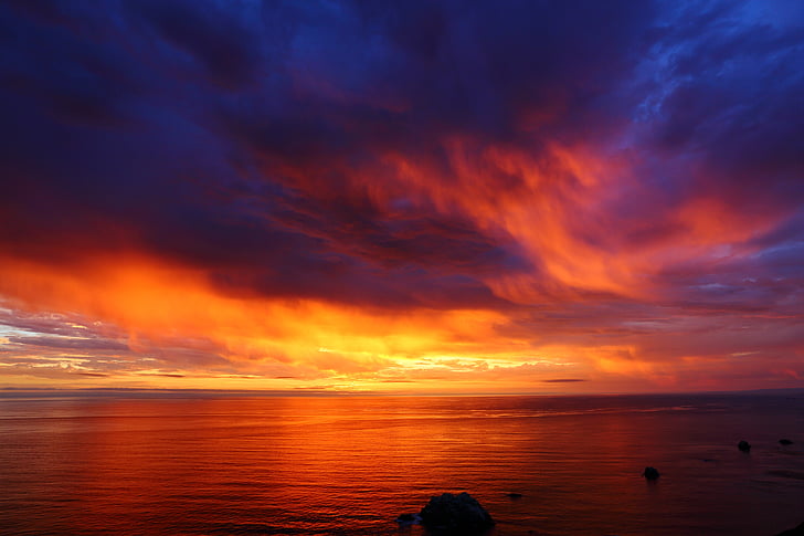 zonsondergang, de Stille Oceaan, avond, wolk, patroon, de sfeer, Horizon