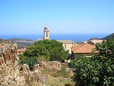 krajobraz, Korsykański, Balagne, Dzwonowa wieża, Campanile, ścieżka, Promenada