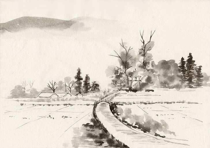 ink, traditional chinese painting, landscape