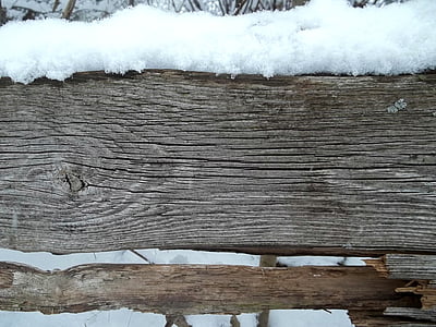 冬, 雪, フェンス, 木材, バッテン, ボード