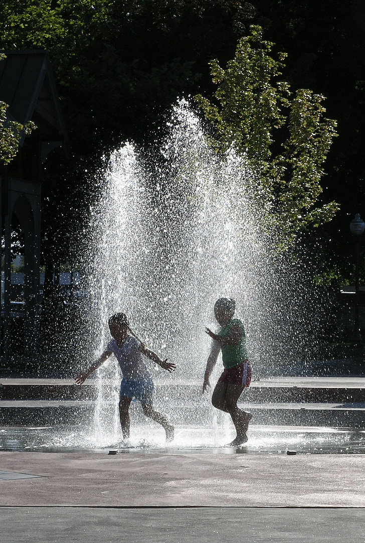 children, water, fountain, kids, girls, joy, lifestyle