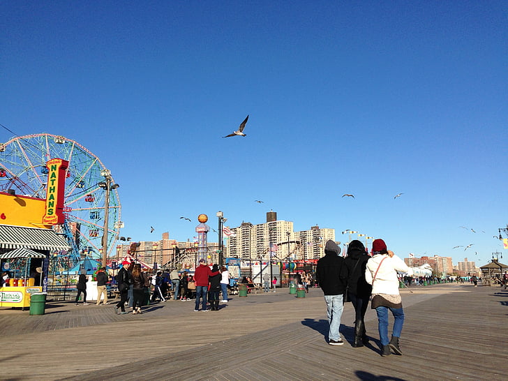 Coney island beach, Park, zabawa, niebo, Latem, Stany Zjednoczone Ameryki, Brooklyn