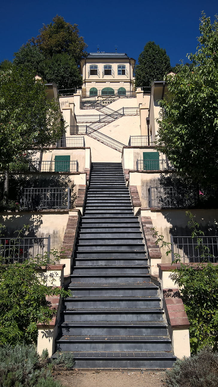 prague, stairs, garden, baroque, prague castle, trees, staircase