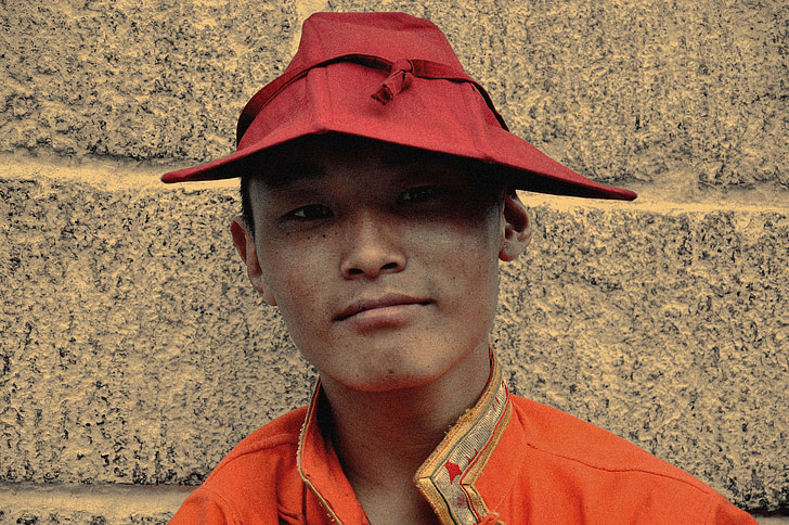 homem, pessoa, Tibet, pessoas, chapéu, feliz, satisfeito