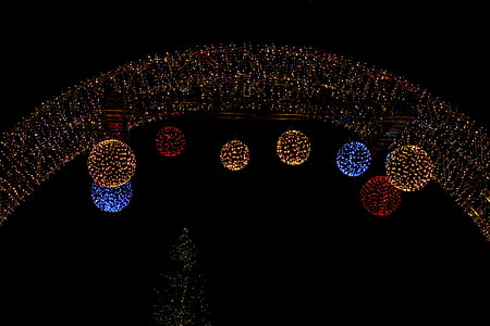 focuri de artificii, afişare, întuneric, noapte, Crăciun, lumini, energie electrică